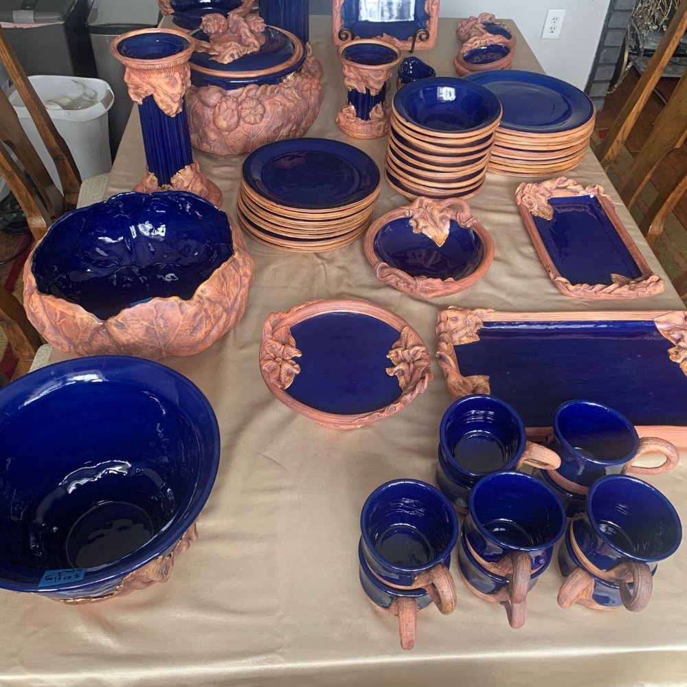 Vintage 1992 Handmade Grape Vine Pottery dishes by Ellen Evans of Terrafina